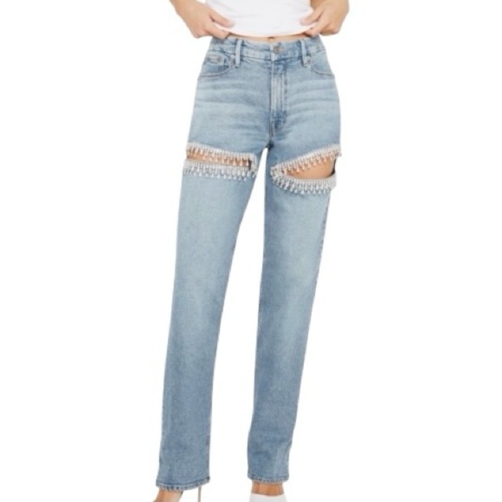 Good American Good Icon Straight Diamond Straight Leg Jeans Bling NWT 16